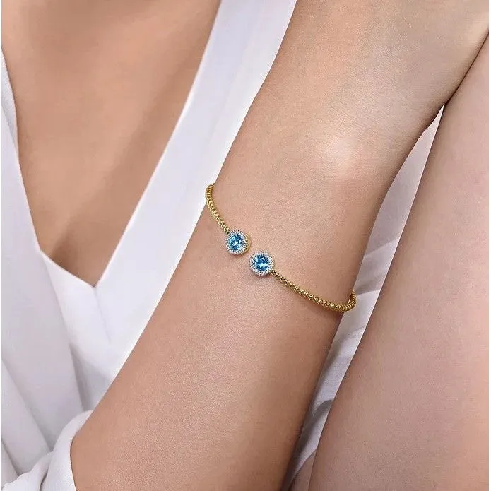 Gabriel 14K White-Yellow Gold Diamond & Blue Topaz Bujukan Split Cuff Bracelet