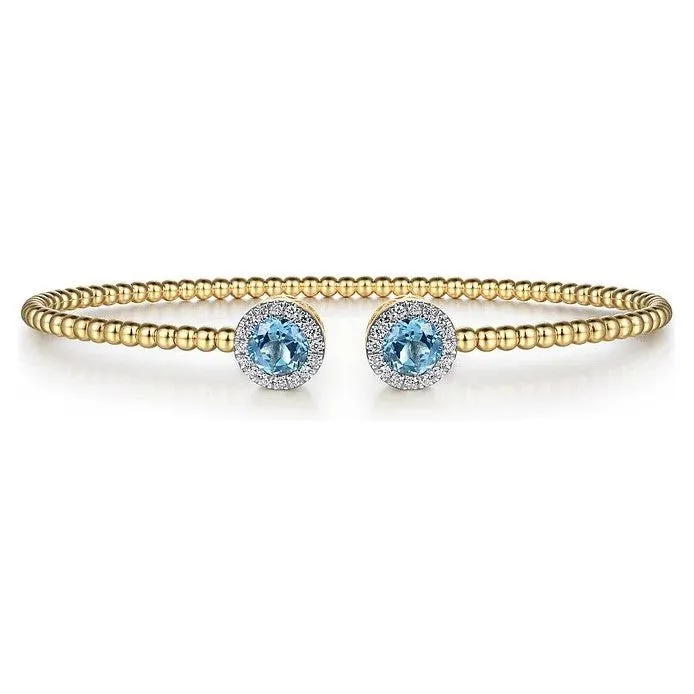 Gabriel 14K White-Yellow Gold Diamond & Blue Topaz Bujukan Split Cuff Bracelet