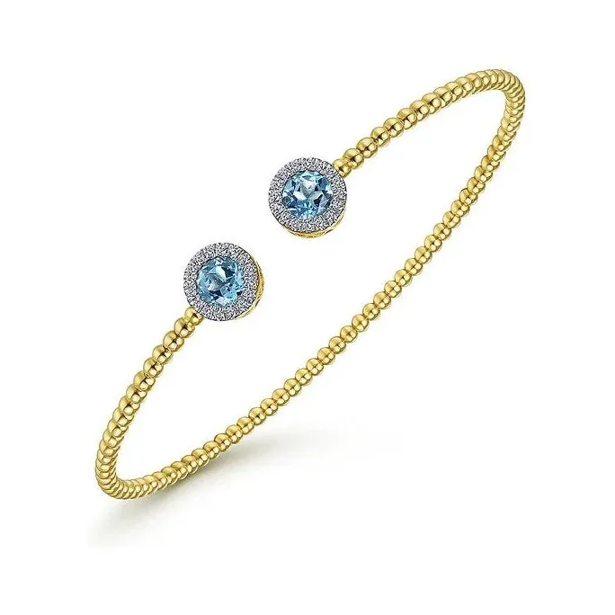 Gabriel 14K White-Yellow Gold Diamond & Blue Topaz Bujukan Split Cuff Bracelet