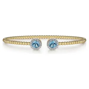 Gabriel 14K White-Yellow Gold Diamond & Blue Topaz Bujukan Split Cuff Bracelet
