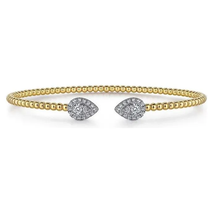 Gabriel 14K White-Yellow Gold Diamond Bujukan Pear Shape Split Cuff Bracelet