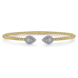 Gabriel 14K White-Yellow Gold Diamond Bujukan Pear Shape Split Cuff Bracelet