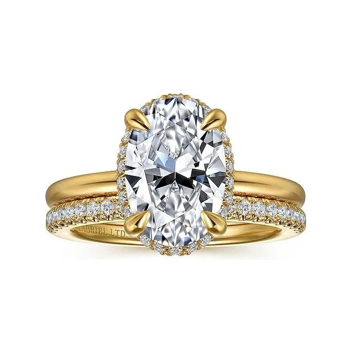 Gabriel " Bonnie" 14K Yellow Gold Hidden Halo Oval Engagement Ring
