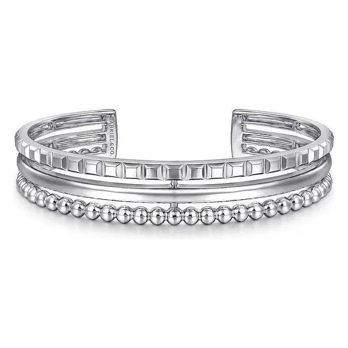 Gabriel Sterling Silver Bujukan & Pyramid Triple Row Bangle Bracelet