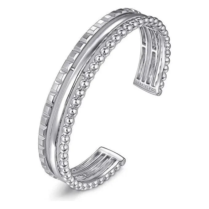 Gabriel Sterling Silver Bujukan & Pyramid Triple Row Bangle Bracelet