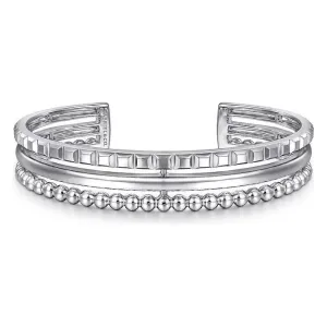 Gabriel Sterling Silver Bujukan & Pyramid Triple Row Bangle Bracelet