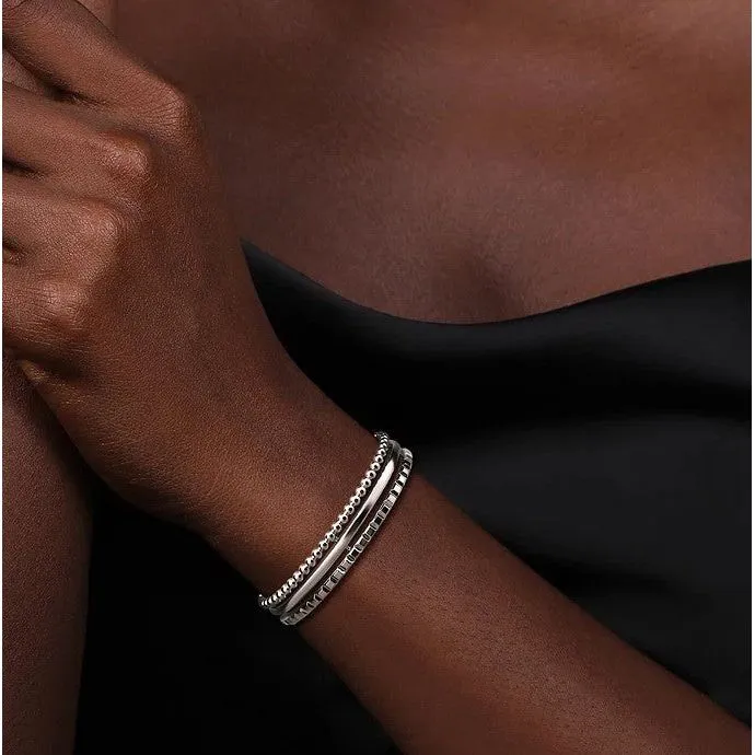Gabriel Sterling Silver Bujukan & Pyramid Triple Row Bangle Bracelet