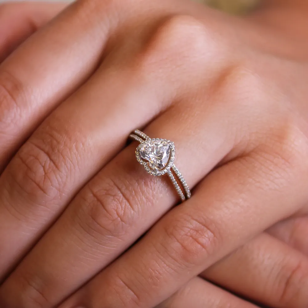 Halo Heart Ring Set