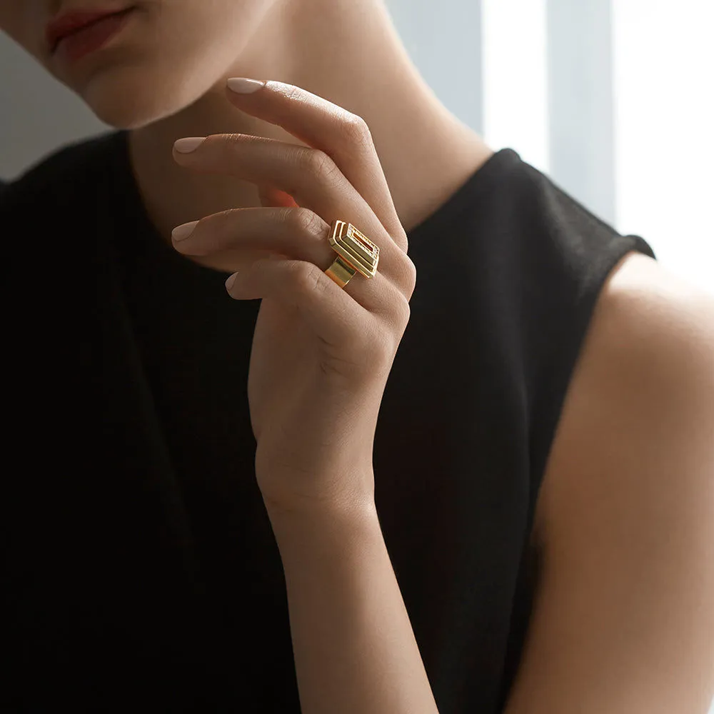 ICON Pyramid 18K Gold Plated Ring w. Diamond