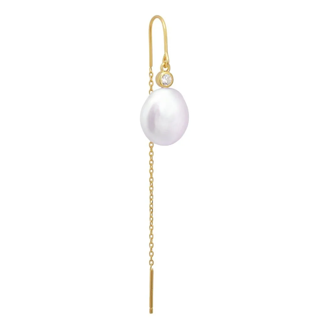 Isla Hook 18K Gold Plated Earring w. Pearl & Zirconia