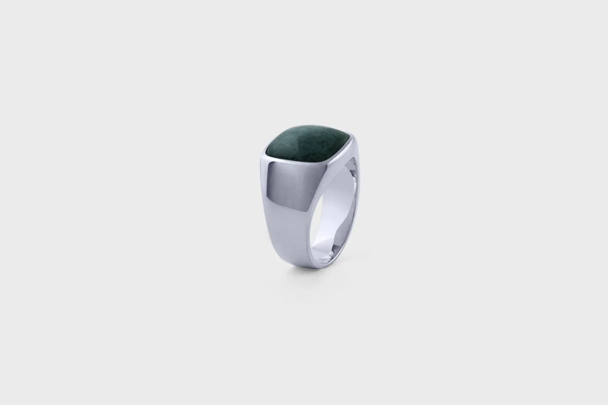 IX Cushion Marble Silver Signet Ring