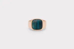 IX Cushion Signet 14K Gold w. Hawks Eye Ring