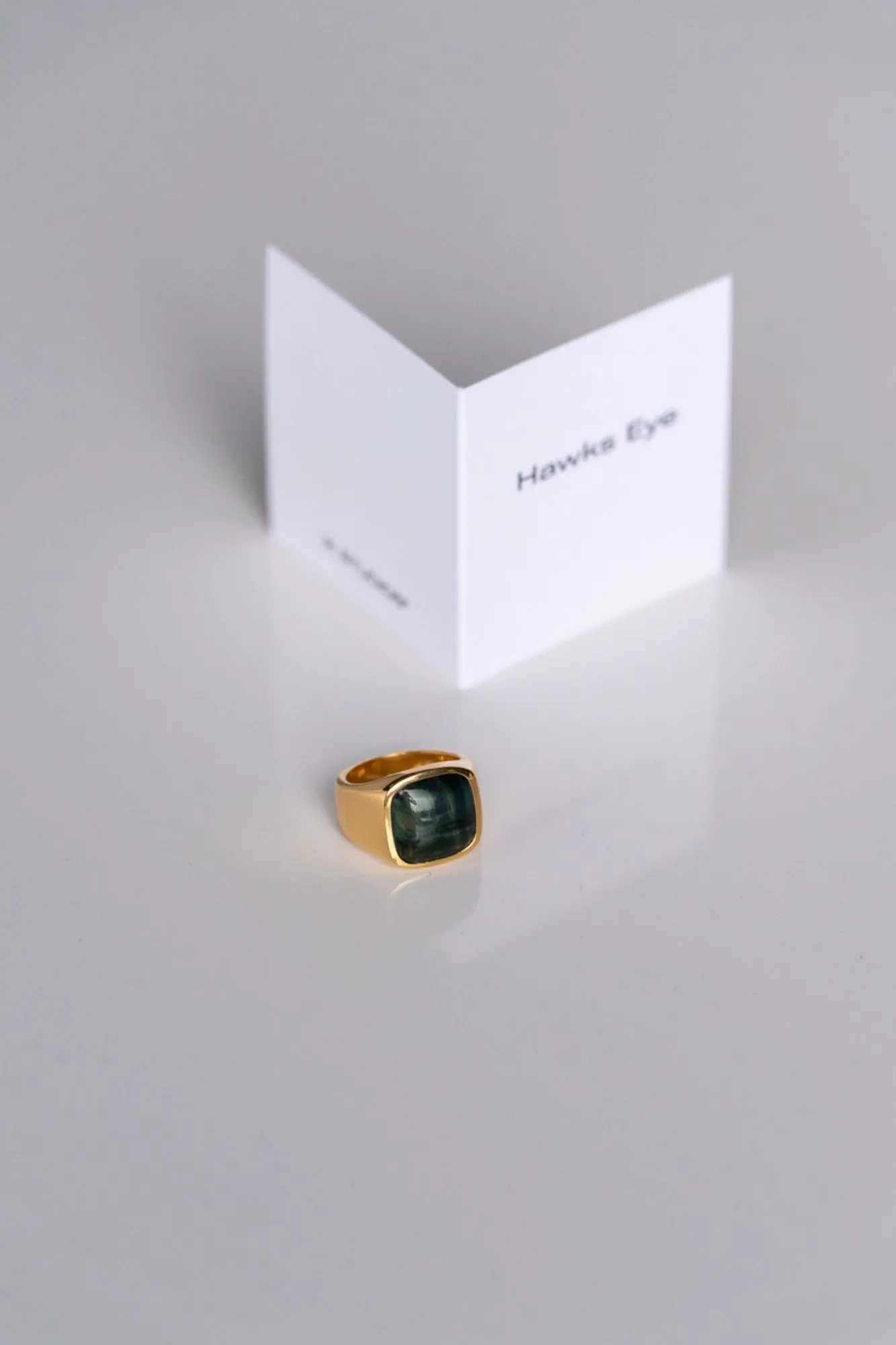 IX Cushion Signet 22K Gold Plated Ring w. Hawks Eye Ring