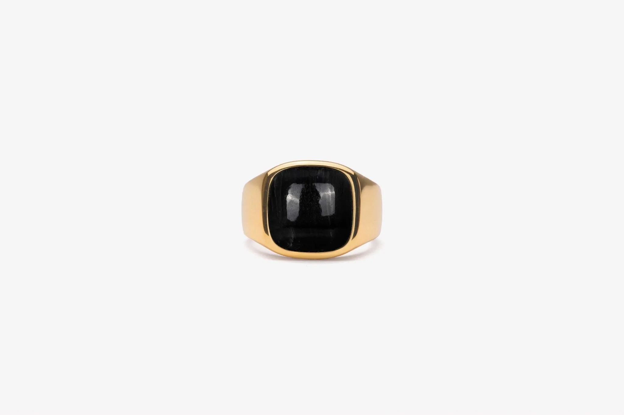 IX Cushion Signet 22K Gold Plated Ring w. Hawks Eye Ring