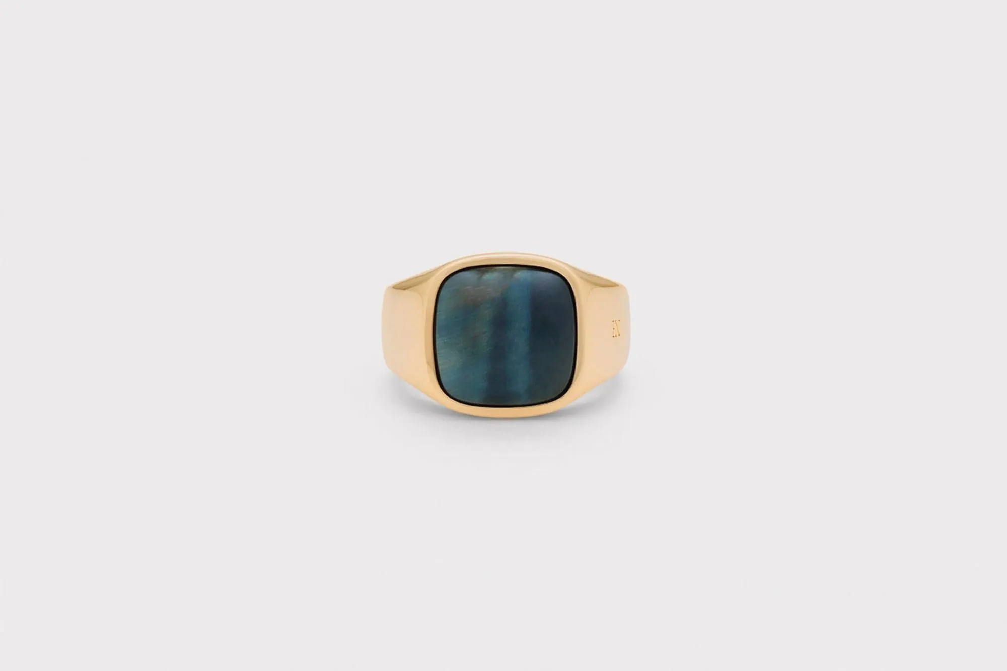 IX Cushion Signet 22K Gold Plated Ring w. Hawks Eye Ring