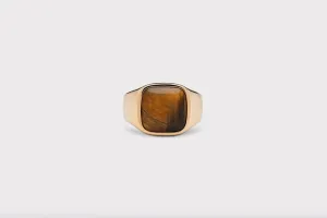 IX Cushion Signet 22K Gold Plated Ring w. Tiger's Eye Ring