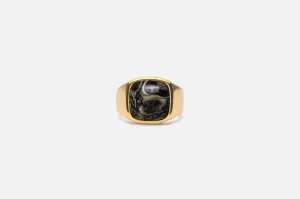IX Cushion Turtle Agate Gold Plated Signet Ring