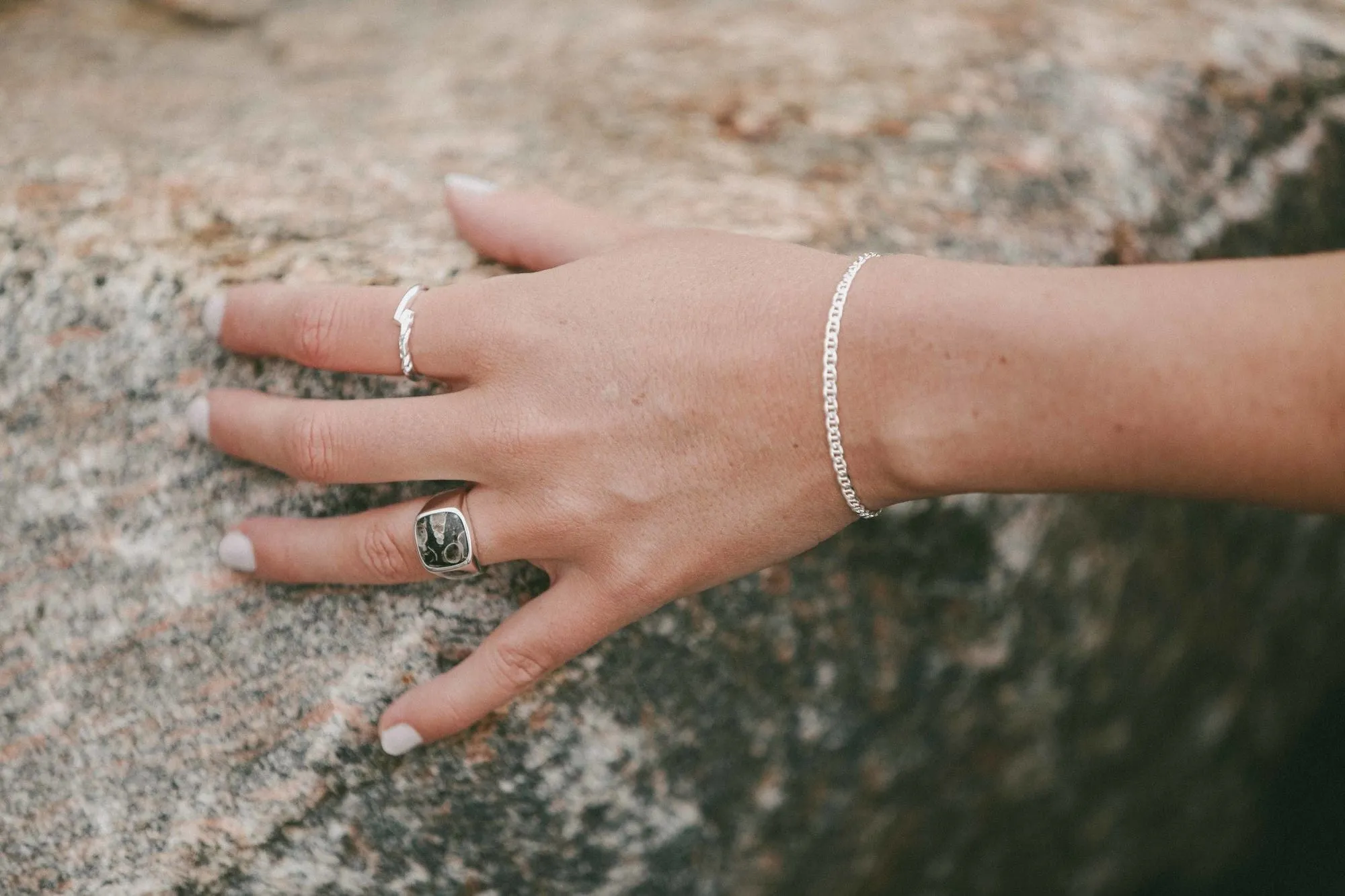 IX Cushion Turtle Agate Silver Signet Ring