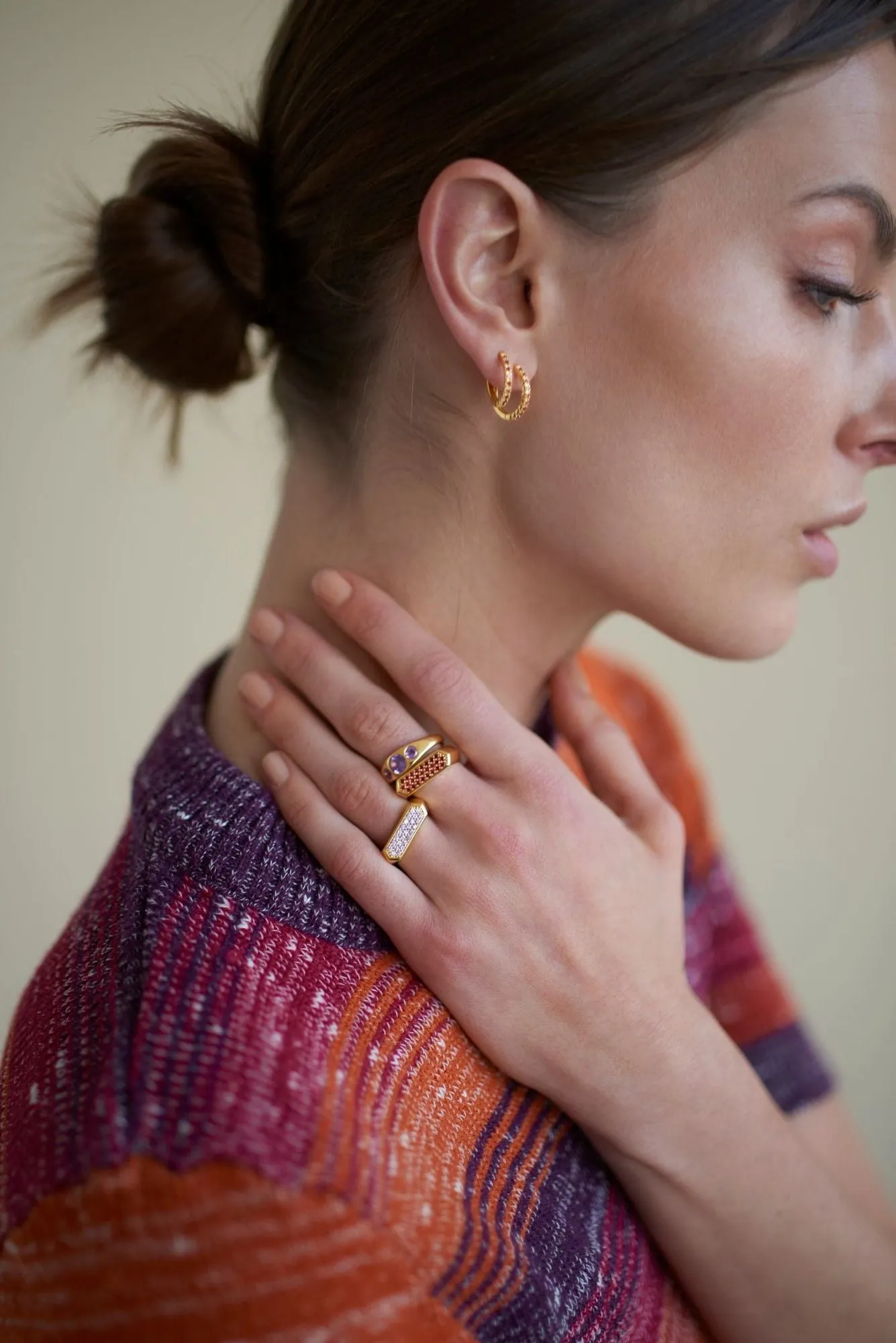 IX Mini Hexagon Red Gold Plated Ring