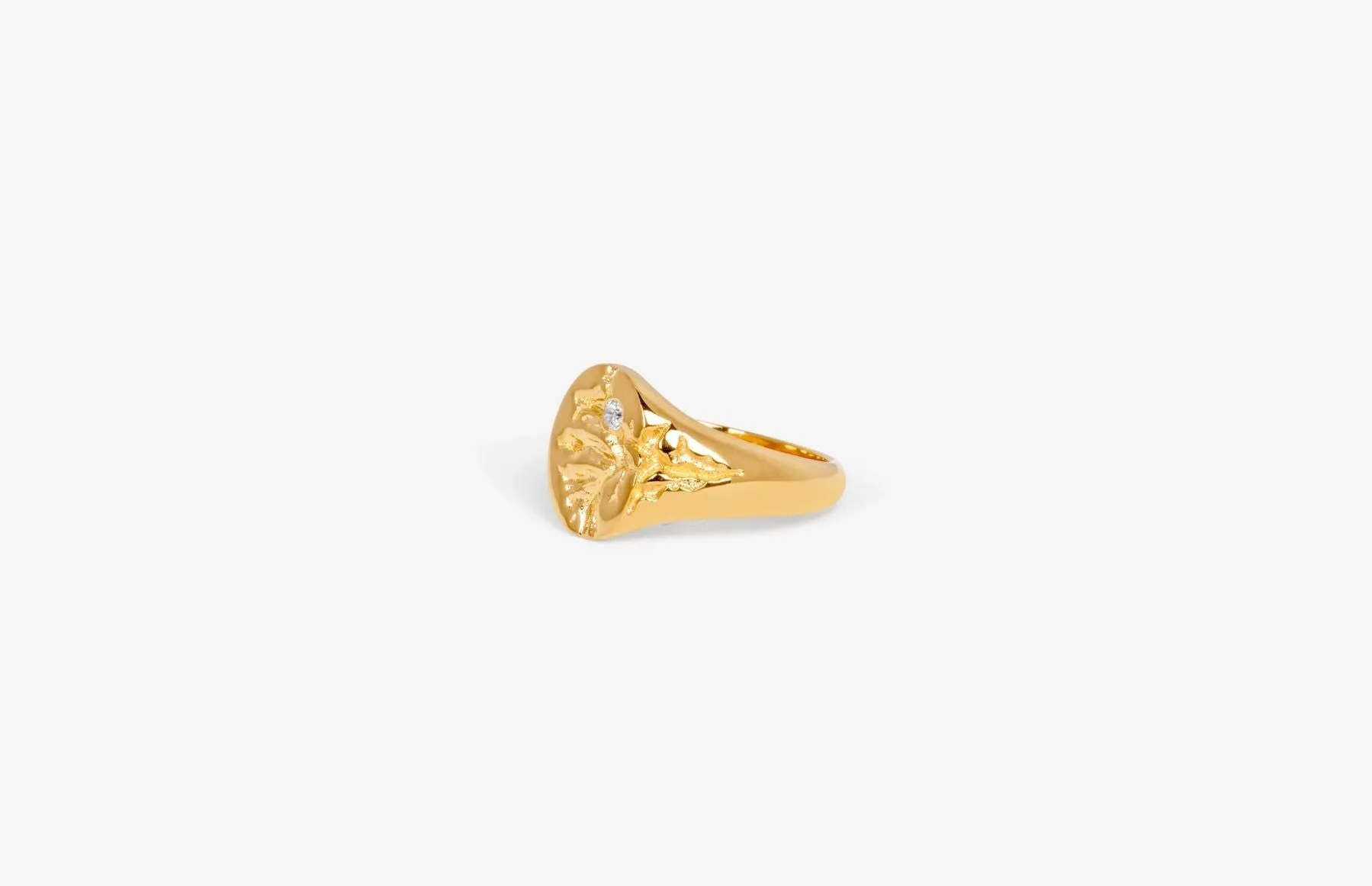 IX Mini Oval Nature Signet 22K Gold Plated w. Zirconia Ring