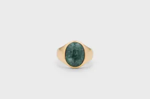 IX Oval Signet Marble Gold Plated Ring