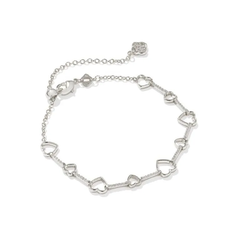 Kendra Scott Haisley Delicate Heart Chain Bracelet In White Crystal