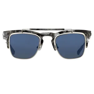 Kris Van Assche Sunglasses D-Frame Black Tortoise and Blue Lenses