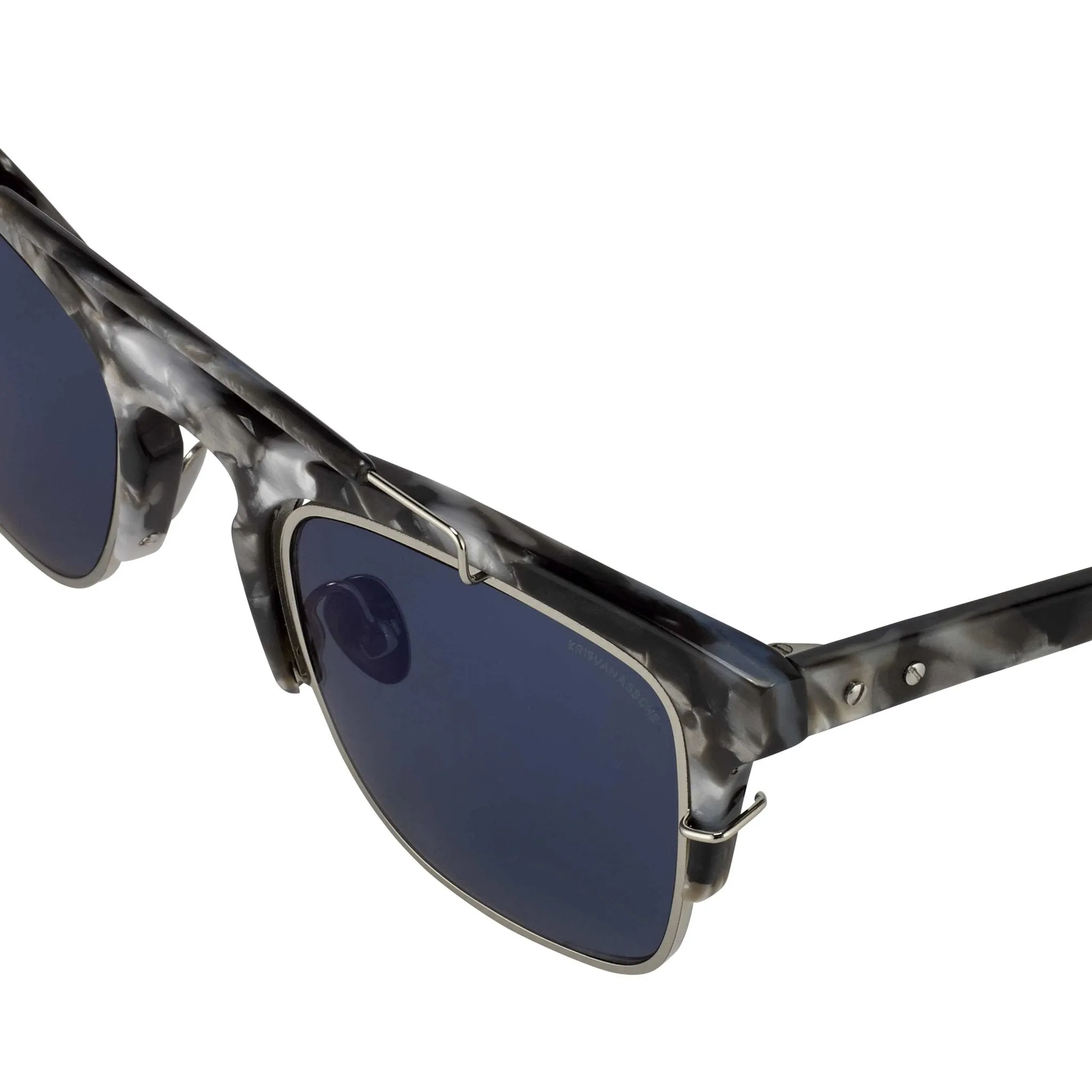 Kris Van Assche Sunglasses D-Frame Black Tortoise and Blue Lenses