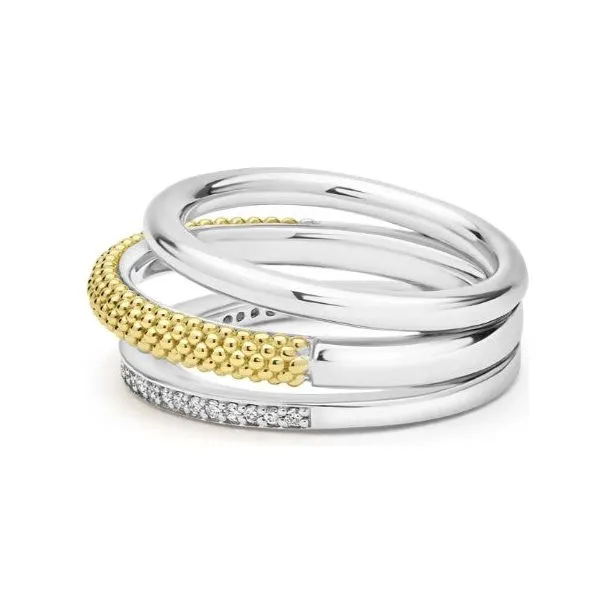 Lagos 18K & Sterling Silver Lux Three Row Diamond Wide Band
