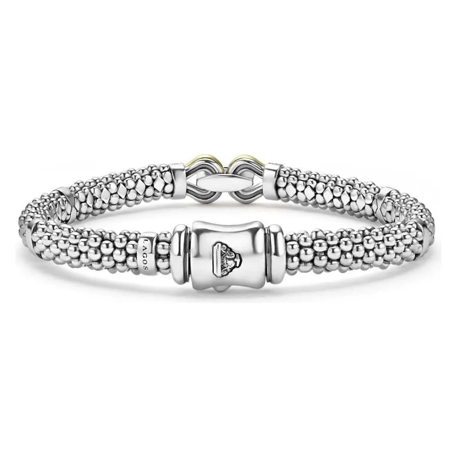Lagos 18K and Sterling Silver Buckle Diamond Caviar Bracelet