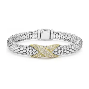 Lagos 18K and Sterling Silver Embrace Large Diamond Bracelet