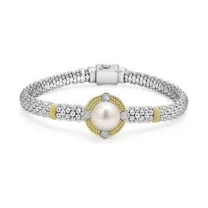 Lagos 18K and Sterling Silver Luna Lux Pearl & Diamond Bracelet