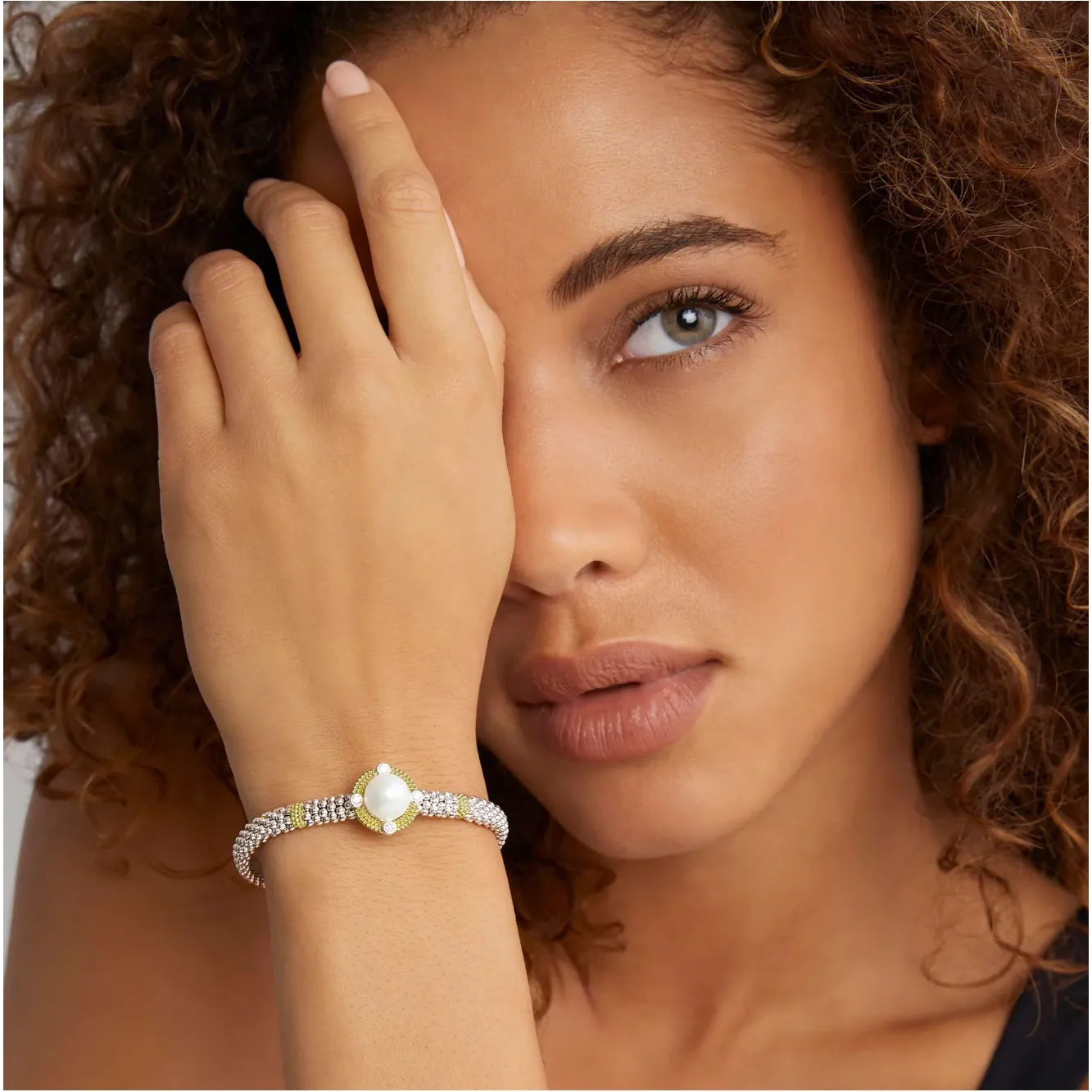 Lagos 18K and Sterling Silver Luna Lux Pearl & Diamond Bracelet