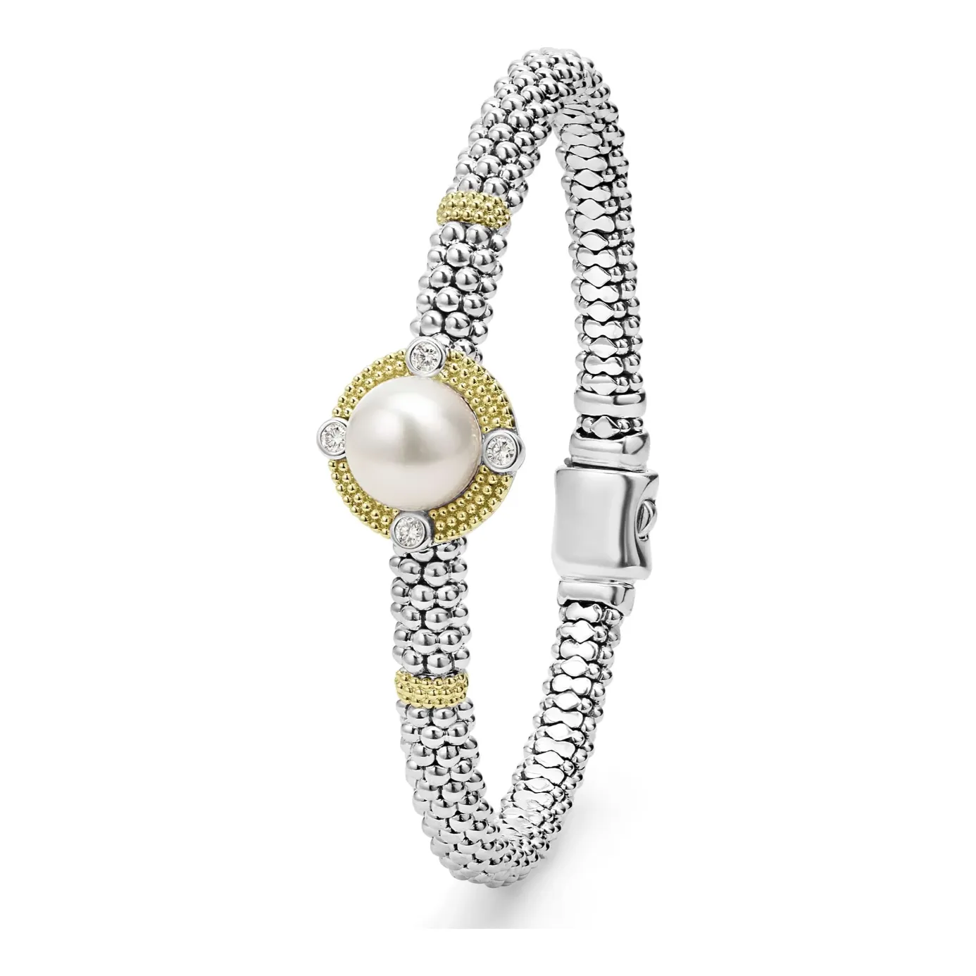 Lagos 18K and Sterling Silver Luna Lux Pearl & Diamond Bracelet
