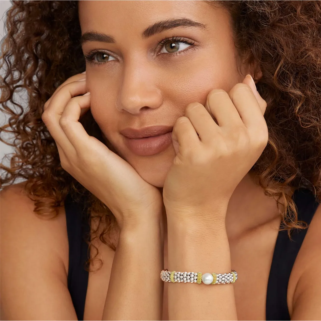 Lagos 18K and Sterling Silver Luna Lux Pearl Caviar Bracelet
