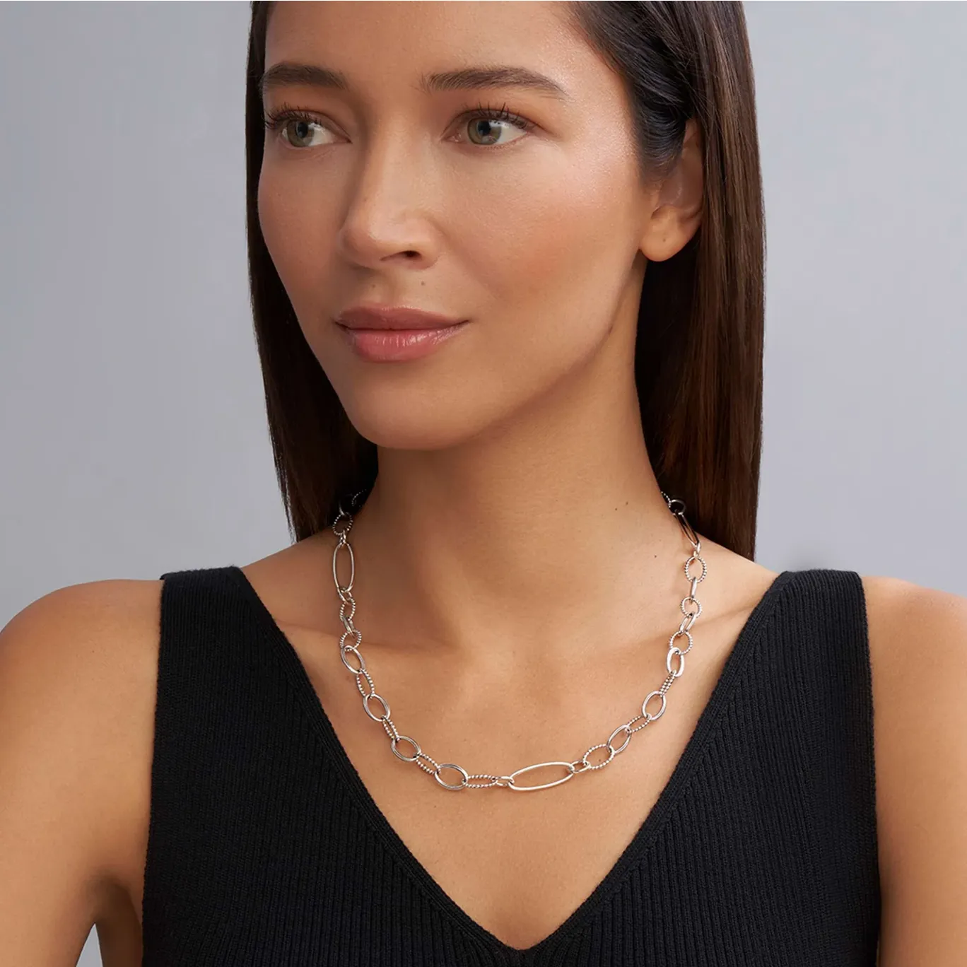 Lagos 20" Sterling Silver Signature Caviar Smooth & Oval Link Necklace