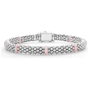 Lagos Sterling Silver & Pink Caviar Seven Station Bracelet