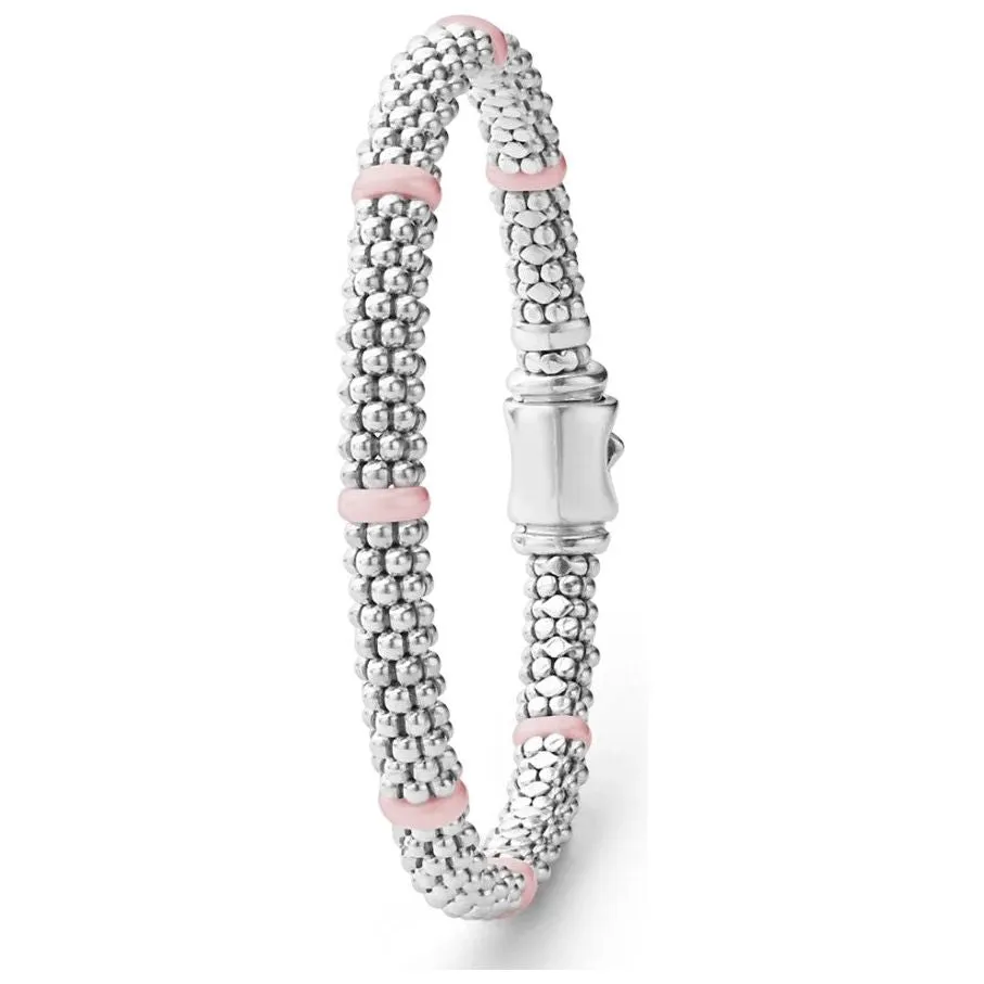 Lagos Sterling Silver & Pink Caviar Seven Station Bracelet