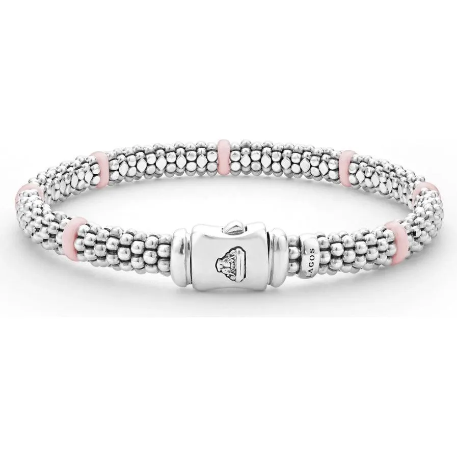 Lagos Sterling Silver & Pink Caviar Seven Station Bracelet