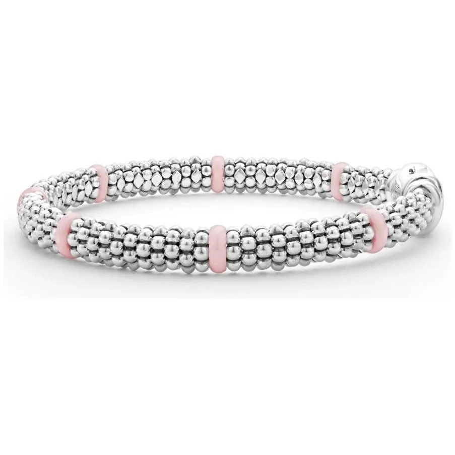 Lagos Sterling Silver & Pink Caviar Seven Station Bracelet