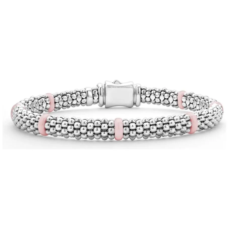Lagos Sterling Silver & Pink Caviar Seven Station Bracelet