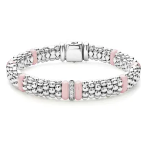 Lagos Sterling Silver & Pink Caviar Single Diamond Station Bracelet