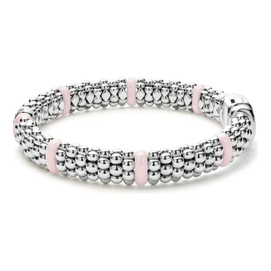 Lagos Sterling Silver & Pink Caviar Single Diamond Station Bracelet