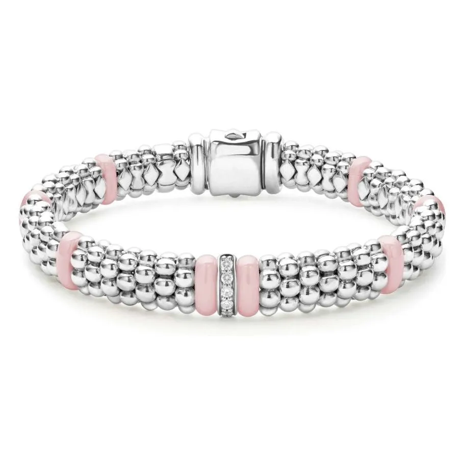 Lagos Sterling Silver & Pink Caviar Single Diamond Station Bracelet