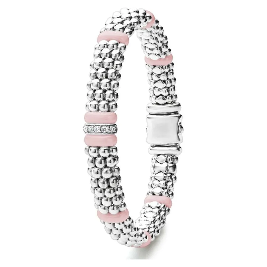 Lagos Sterling Silver & Pink Caviar Single Diamond Station Bracelet