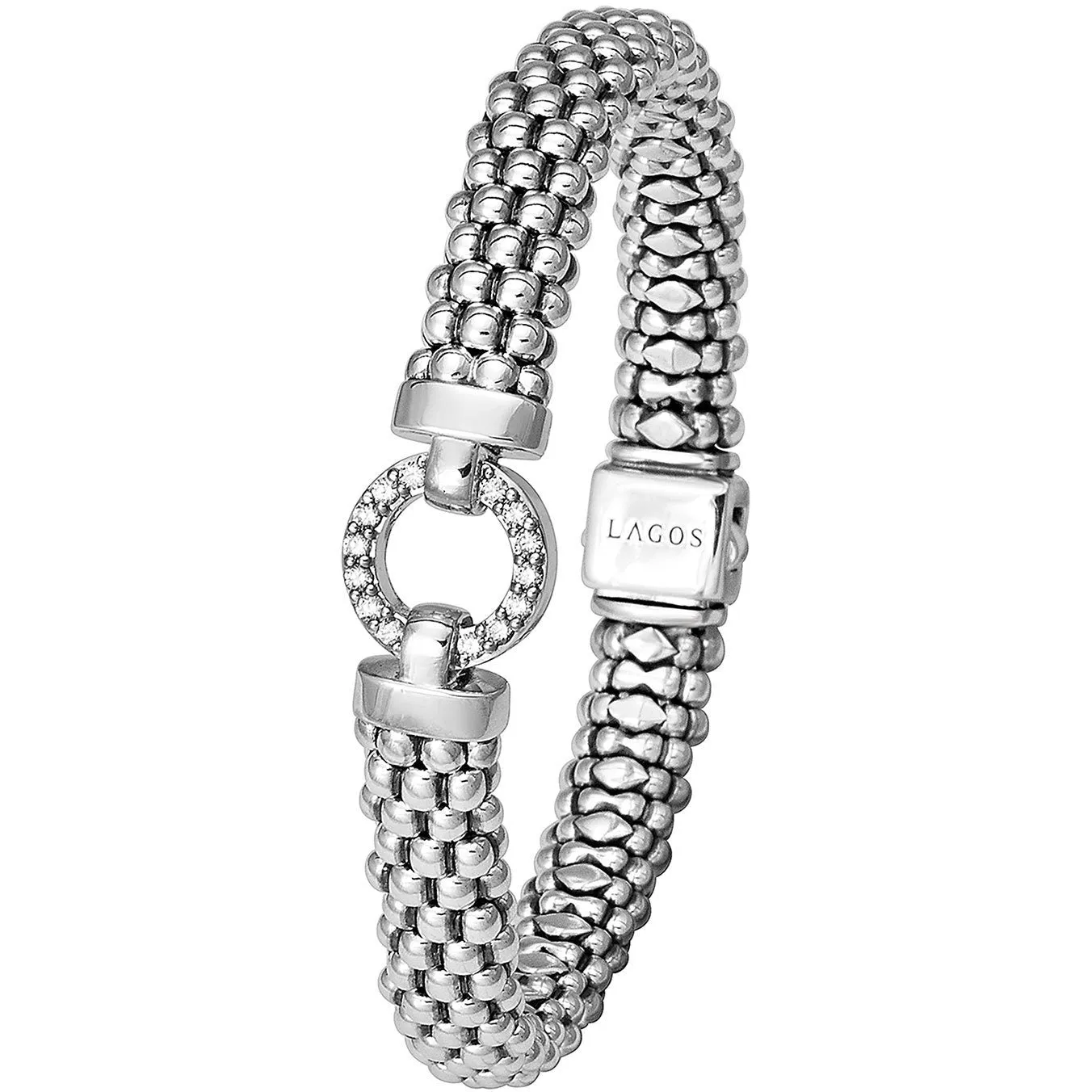 Lagos Sterling Silver Caviar Diamond Enso Circle 9mm Bracelet