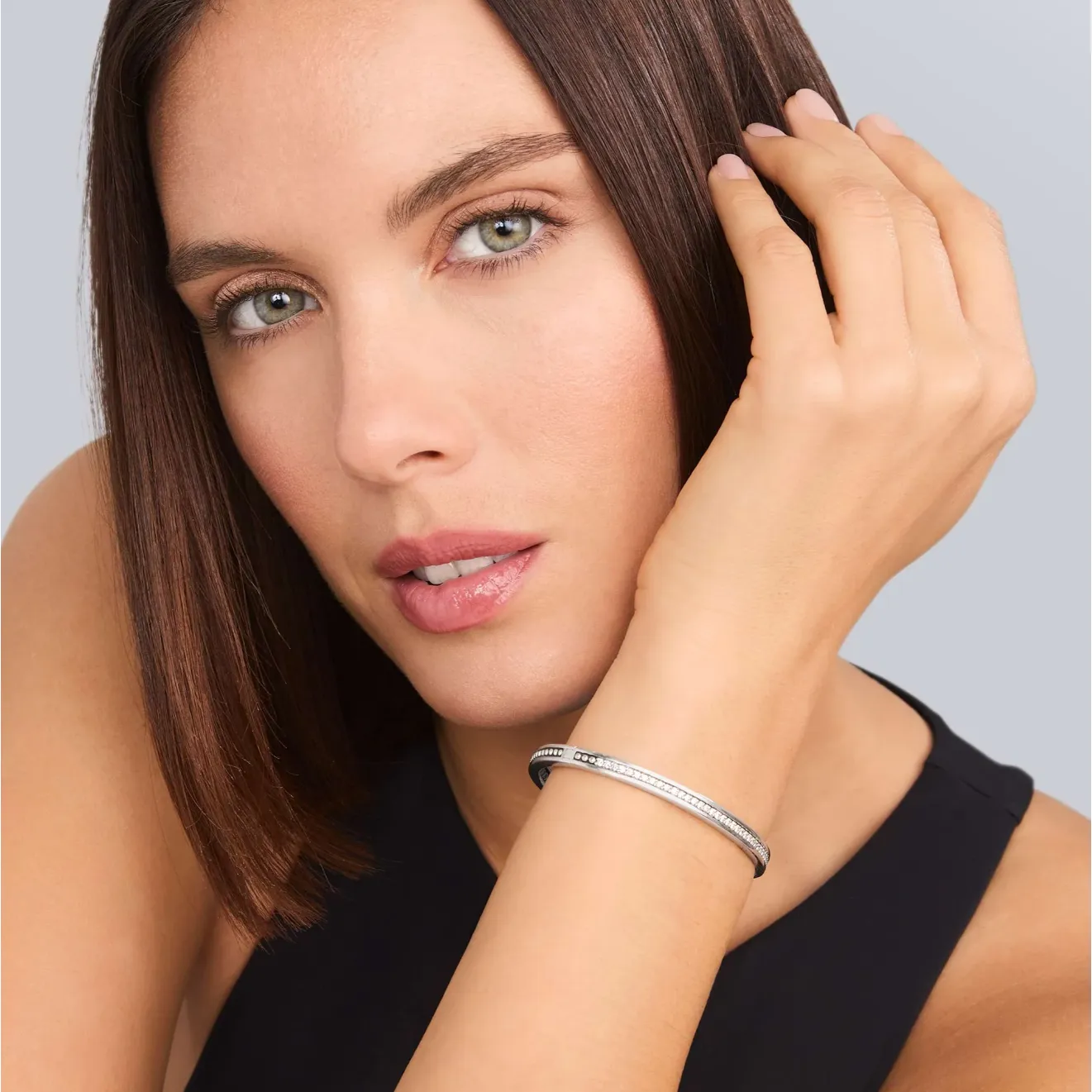 Lagos Sterling Silver Caviar Spark Diamond Bangle Bracelet