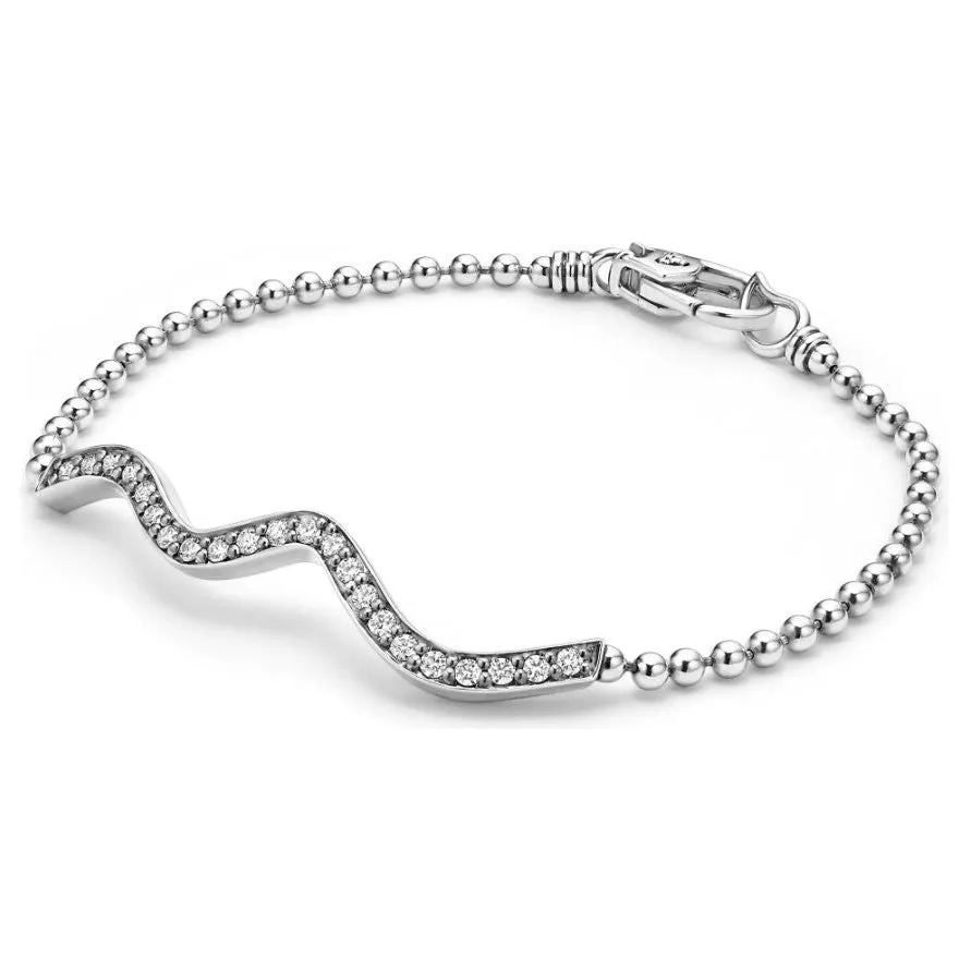 Lagos Sterling Silver Caviar Spark Wave Diamond Bar Bracelet