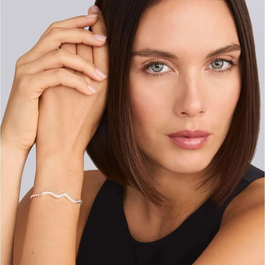 Lagos Sterling Silver Caviar Spark Wave Diamond Bar Bracelet