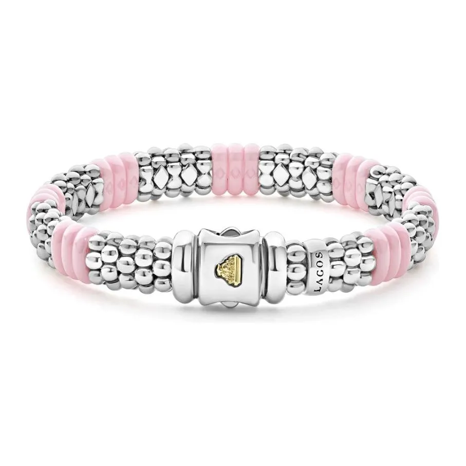 Lagos Sterling Silver Pink Caviar Ceramic Station Bracelet